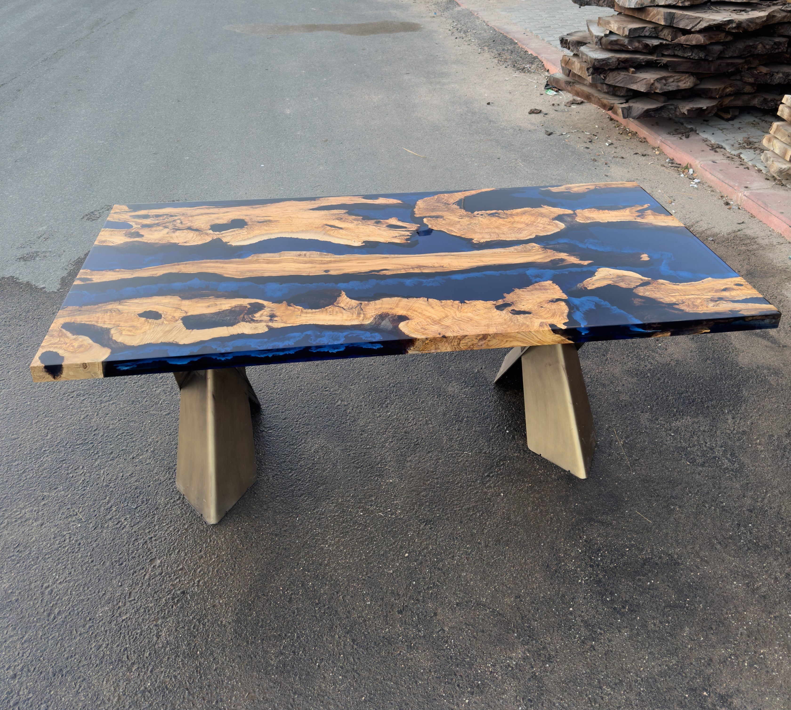 blue olive epoxy resin table