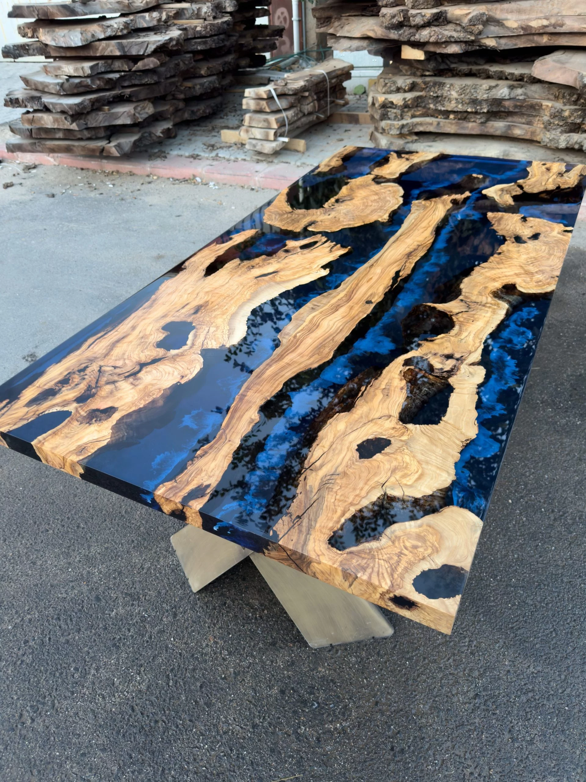 epoxy blue dining table