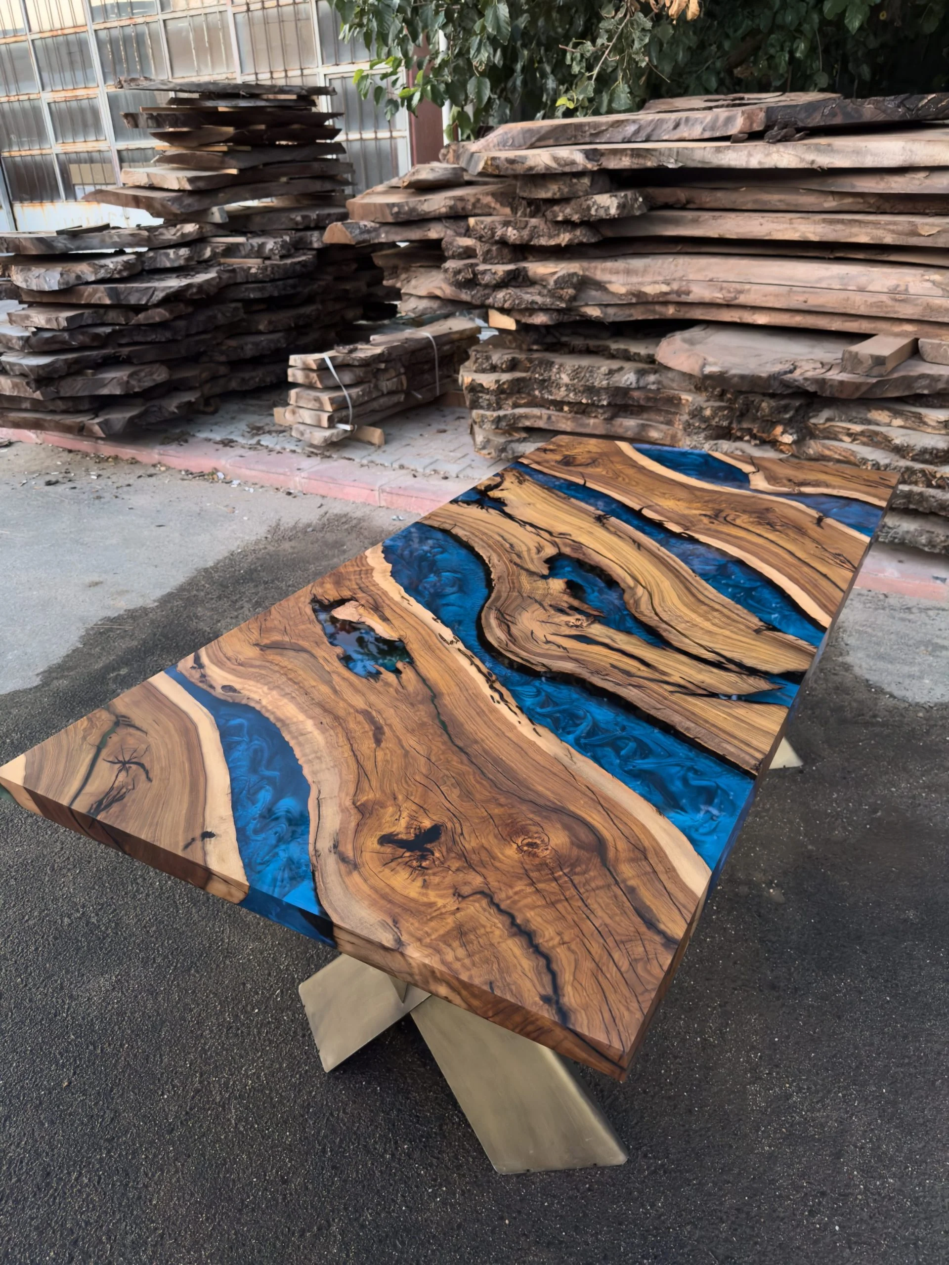Eris Hackberry Blue Epoxy Resin Table - Tinella Wood